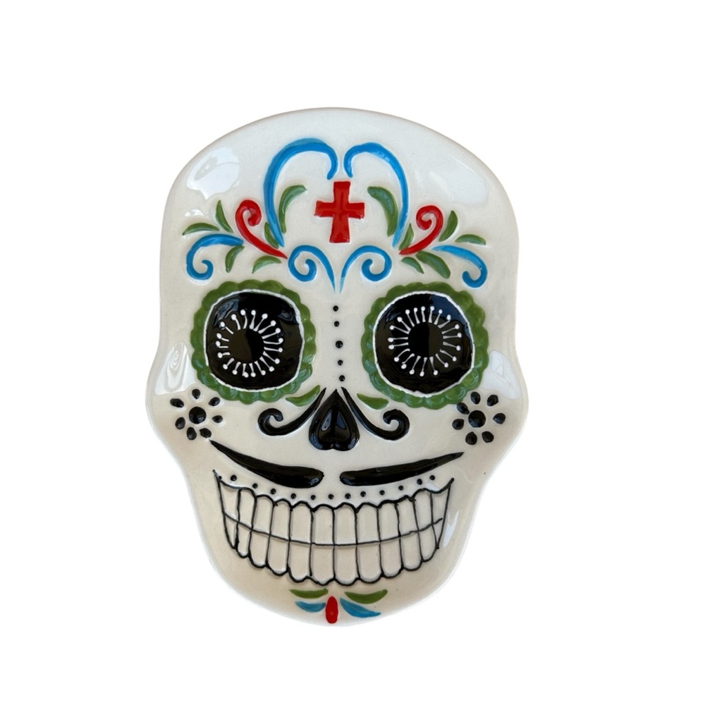 Cracker Barrel Colorful Stoneware Sugar Skull Trinket‎ tray Day of the Dead